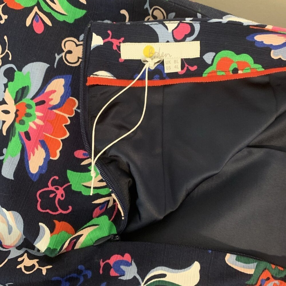 Boden Womens 4L Skirt Floral Cotton Pencil Lined NWOT Office Navy Colorful Midi - Picture 10 of 16